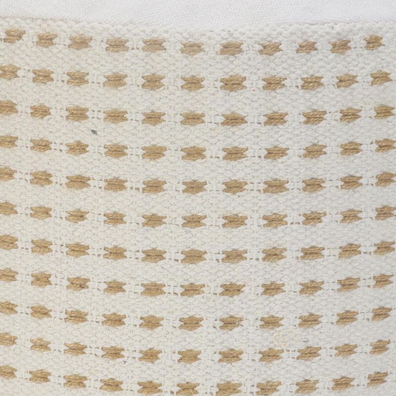 Hivvago 18 Inch White Jute Blend Round Geometric Pouf Ottoman