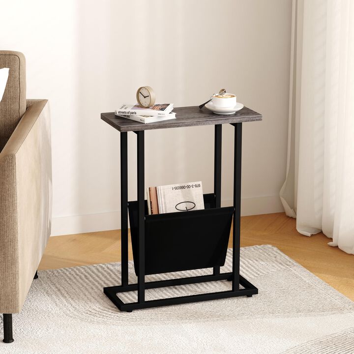 Yusong Narrow Side Table for Small Spaces, Small End Table with Magazine Holder Table, Skinny Slim Little Thin Table for Living