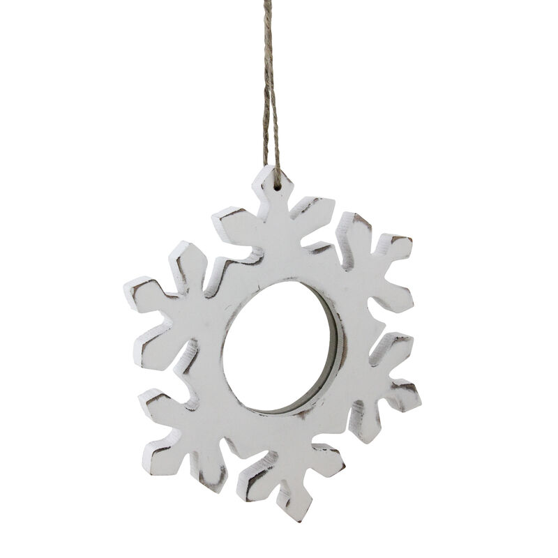 7.25" Rustic White Embossed Snowflake with Mirror Medallion Christmas Ornament image number 0