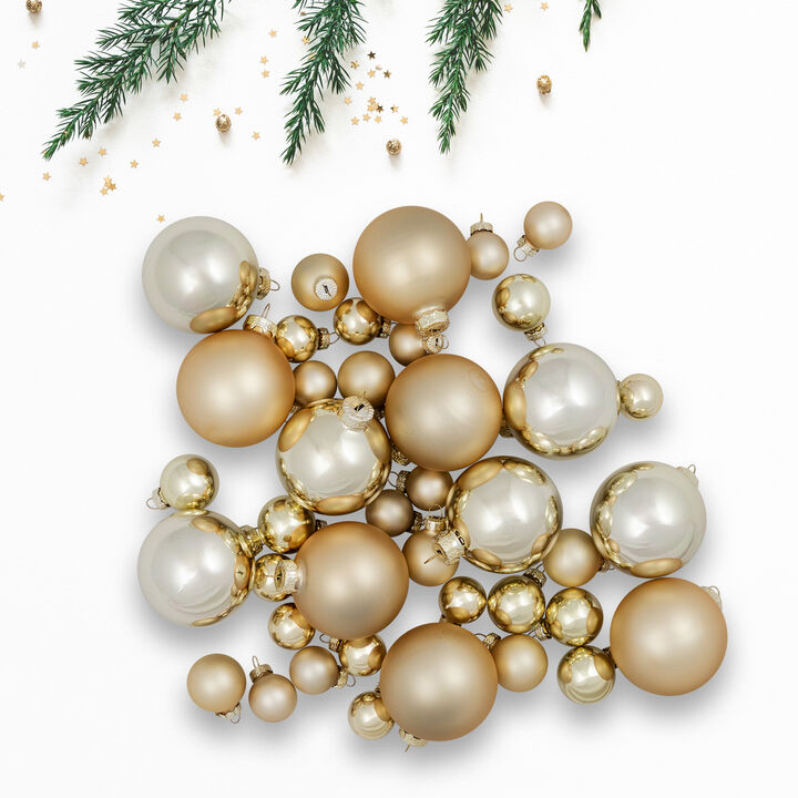 2-Finish Glass Christmas Ball Ornaments - 1", 1.25" and 2.5" - (60mm) - Gold - 40ct