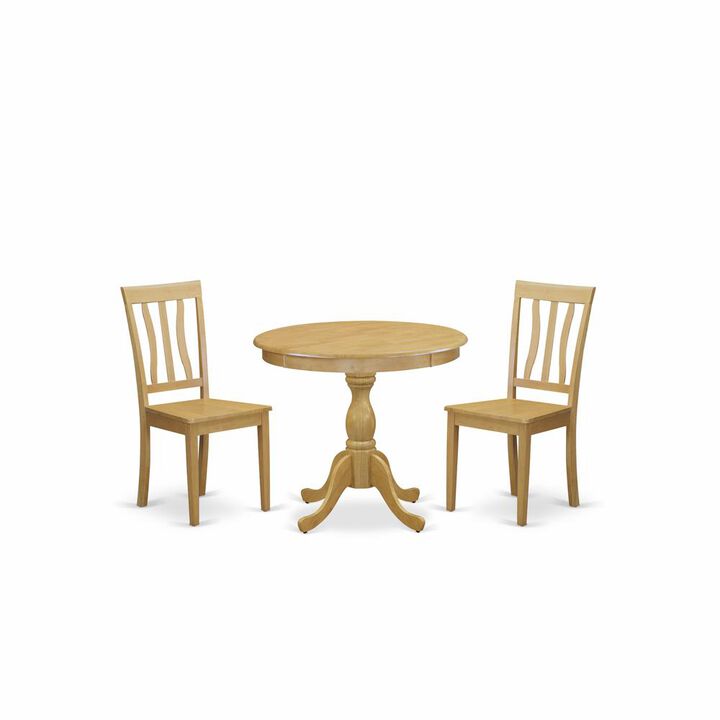 AMAN3-OAK-W 3 Piece Dinning Table Set - 1 Dining Table and 2 Oak Mid Century Dining Room Chairs - Oak Finish