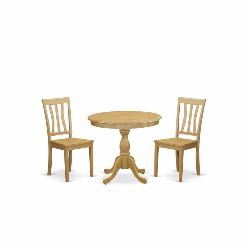 AMAN3-OAK-W 3 Piece Dinning Table Set - 1 Dining Table and 2 Oak Mid Century Dining Room Chairs - Oak Finish