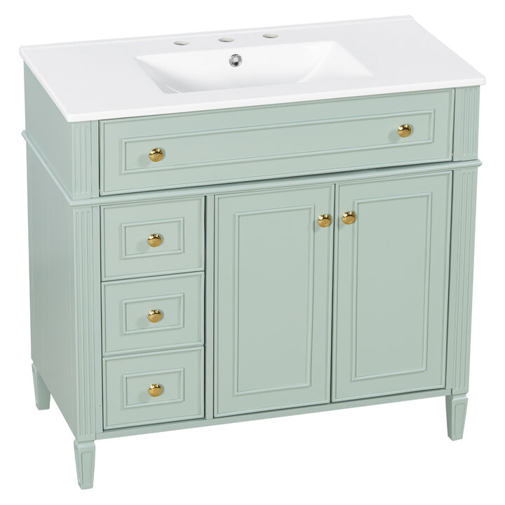 Merax Freestanding Bathroom Storage Vanity with Gold-Tone Handles, 2 Drawers & Cabinet