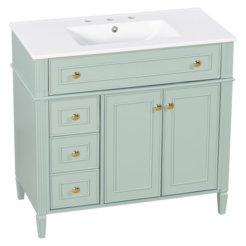 Merax Freestanding Bathroom Storage Vanity with Gold-Tone Handles, 2 Drawers & Cabinet image number 0