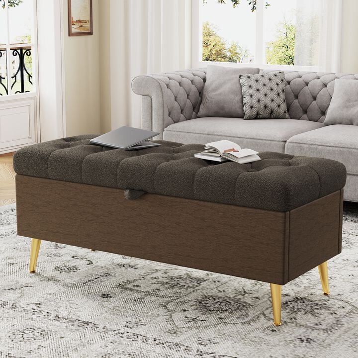Merax Modern Storage Ottoman Bench Upholstered Bedroom Bench Entryway Storage Ottoman Tufted Ottoman Bench for Living Room