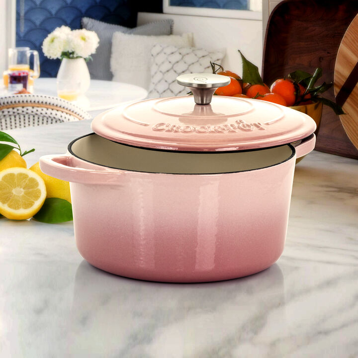 Crock-Pot Artisan 2 Piece 3 Quarts Enamled Cast Iron Dutch Oven in Blush Pink