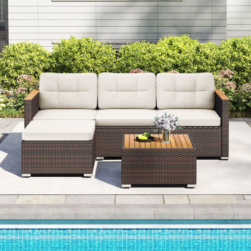 5-Piece Wicker Patio Conversation Set with Comfortable Cushions and Coffee Table-White image number 3