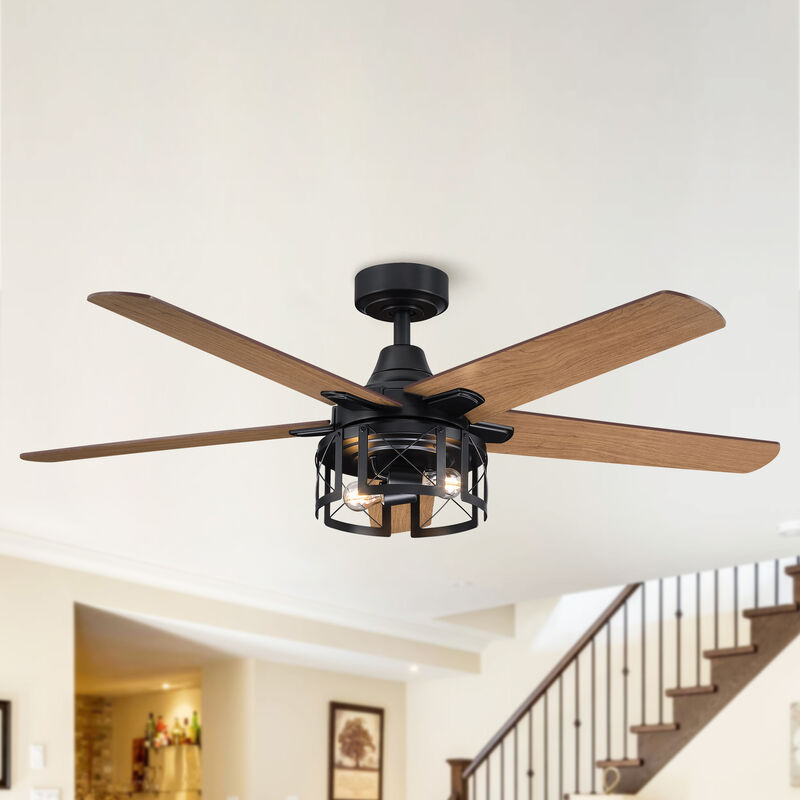 52 in. Matte Black Reversible Blades Ceiling Fan with Light and Remote
