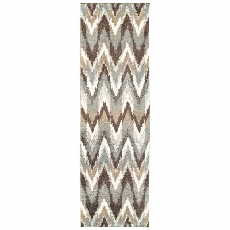 2X8 Gray And Taupe Ikat Pattern Runner Rug