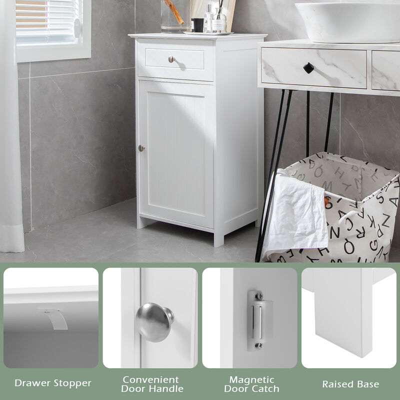 Costway Cabinet Bathroom Storage Floor Organizer Cupboard Drawer Shelf Bath Towel White