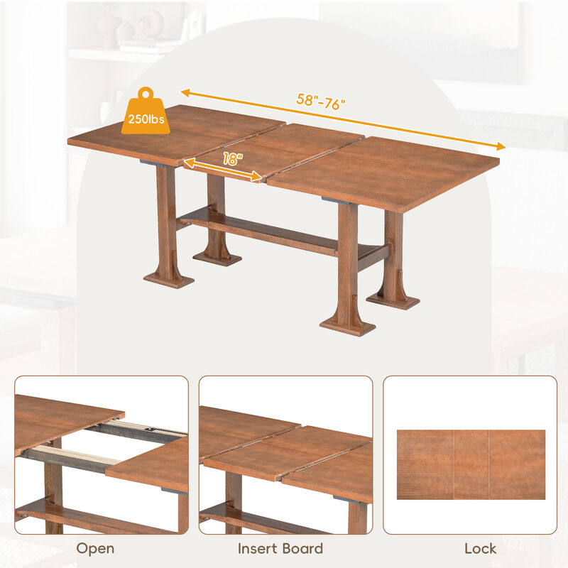 Merax Expandable Dining Table Set with 4 Cushioned Chairs & Sturdy Bench, Solid Wood Construction image number 6