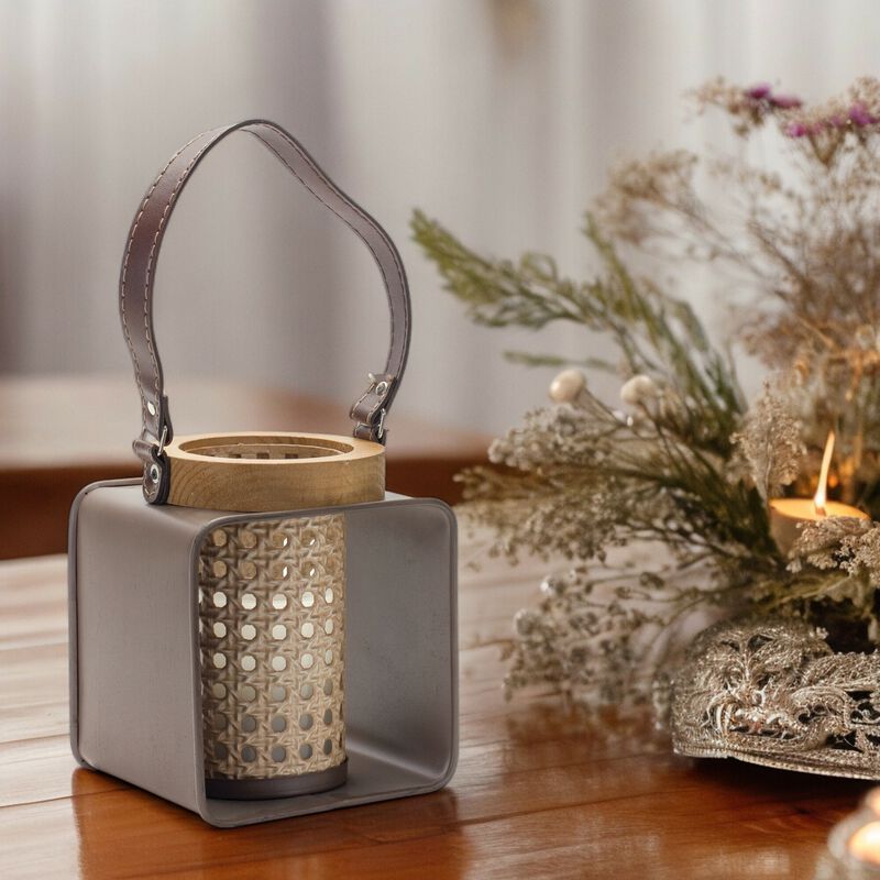 Candle Holder 6.25"L x 7.25"H Iron/Wood