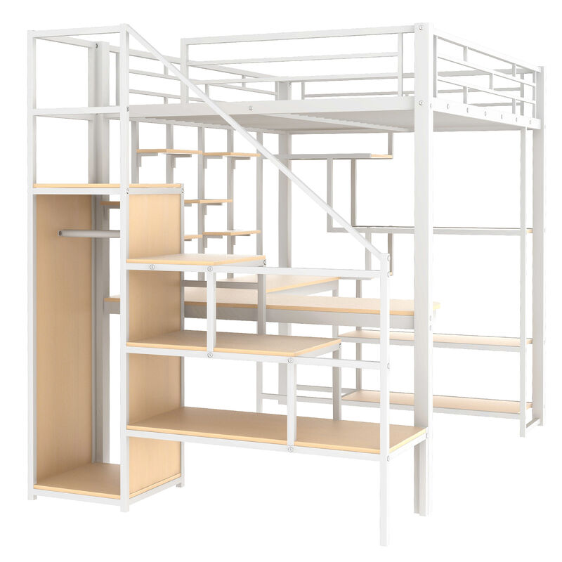 Merax Metal Loft Bed with Storage Staircase