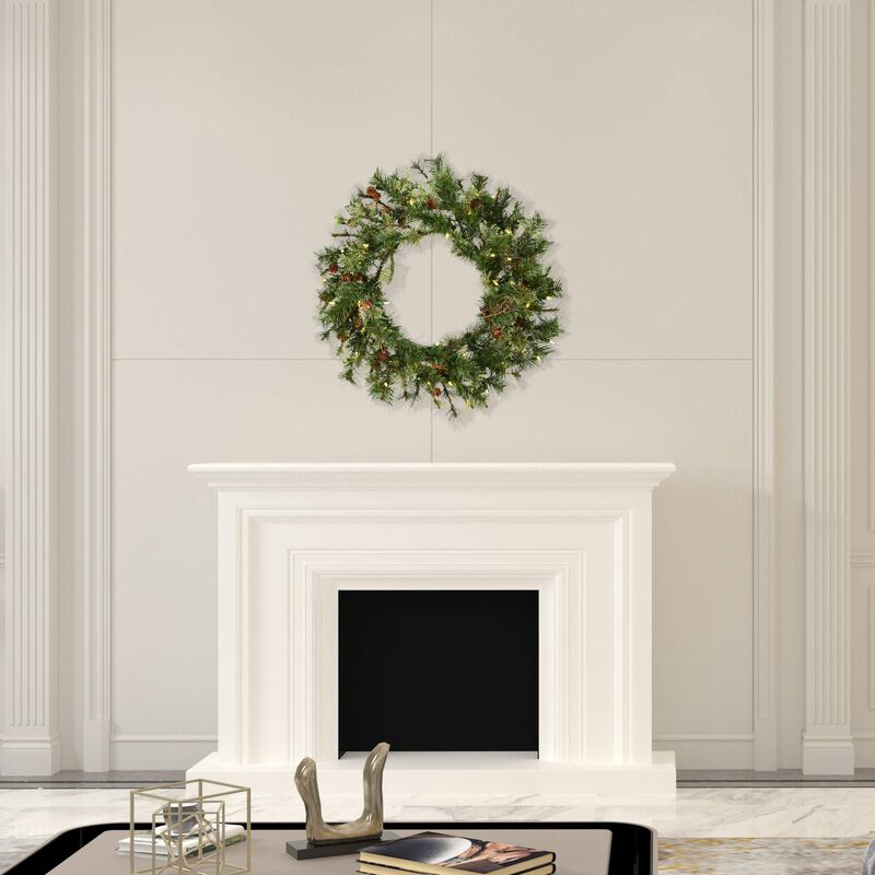 Vickerman 30" Mixed Country Pine Artificial Christmas Wreath, Warm White Dura-lit LED Lights - Faux Mixed Needle Christmas Wreath - Indoor Seasonal Home Wall Decor image number 2