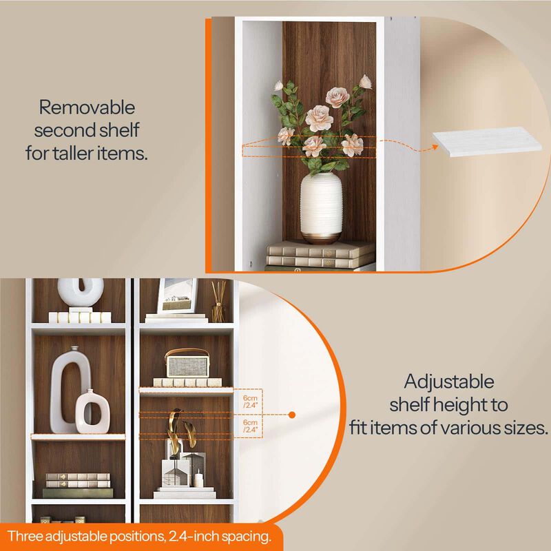 Slim Tall Bookcase with Cabinet Storage and Adjustable Shelving Unit- White image number 4