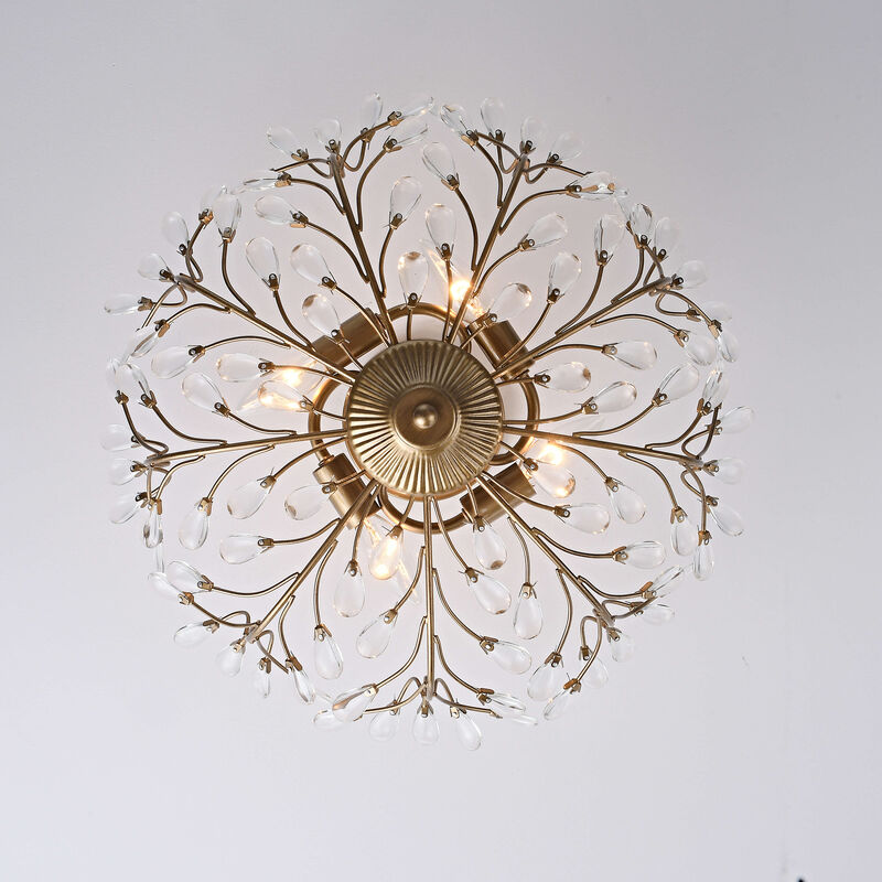 Fleur Brushed Brass 4-light Crystal Beaded 9-Branch Semi-Flush Mount image number 3