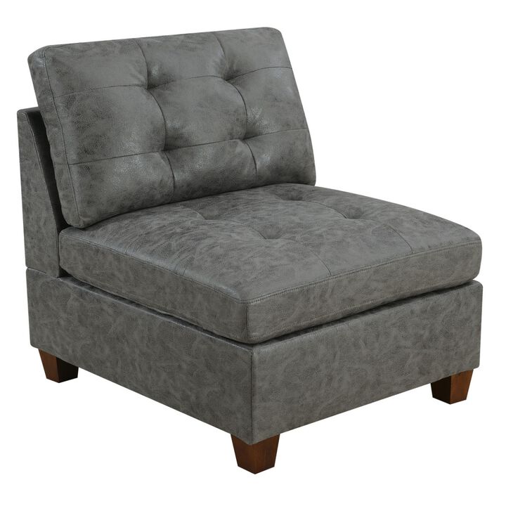 Tufted Armless Chair Antique Grey Breathable Leatherette 1pc Cushion Armless Chair Wooden Legs