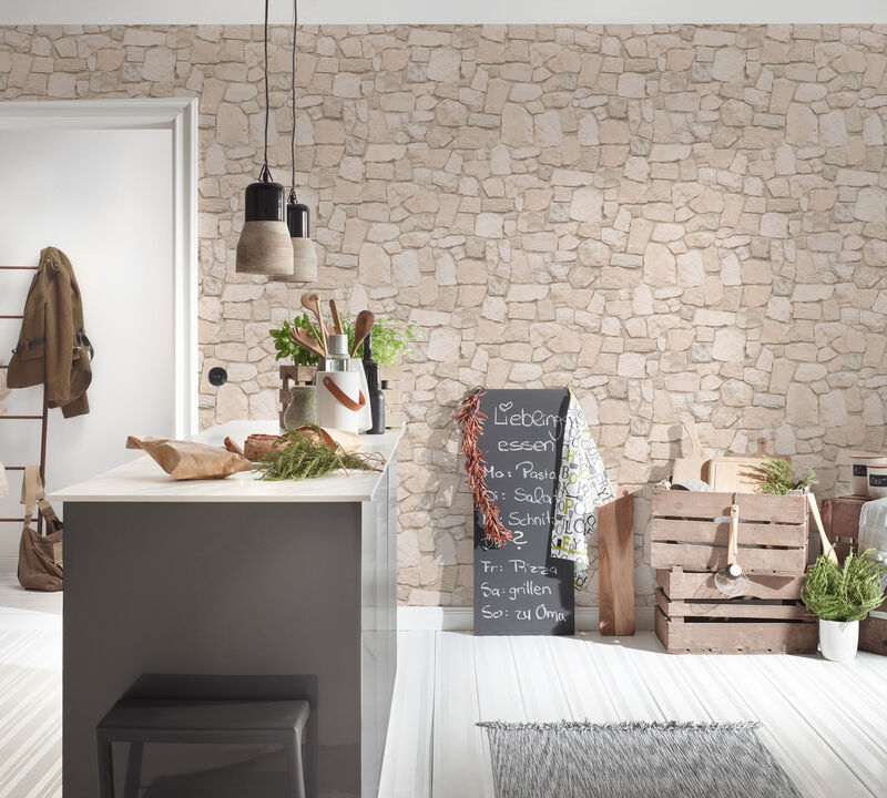 Morris Beige Natural Stone Wallpaper (Set of 2)
