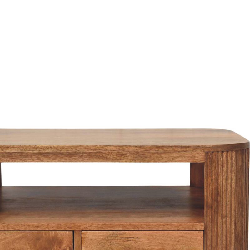 Artisan FurnitureSolid Wood Briarwood Fluted Coffee Table,Beige,1-Shelf,2-Drawers