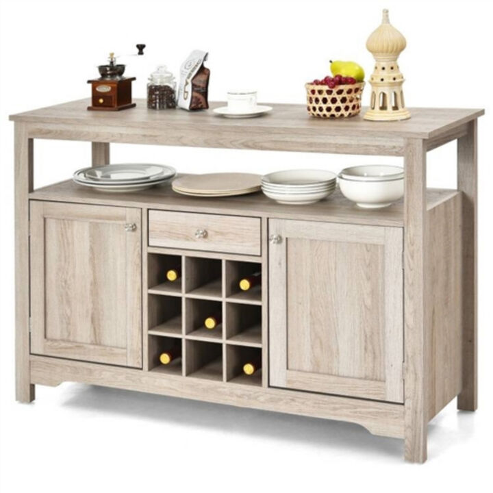 Wood Sideboard Buffet Server Cabinet with Wine Rack and Storage Shelf