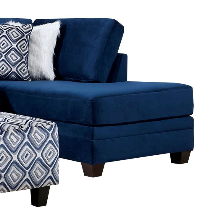 Hyna Sectional L Sofa, Navy Blue Microfiber, 4 Throw Pillows, 124 Inch - Benzara