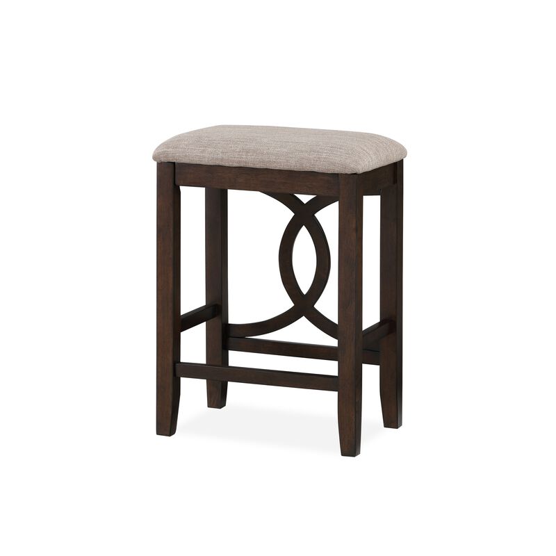 Ruth 3 Piece Brown Counter Table Set, Fabric Seating, Open Geometric Design-Benzara
