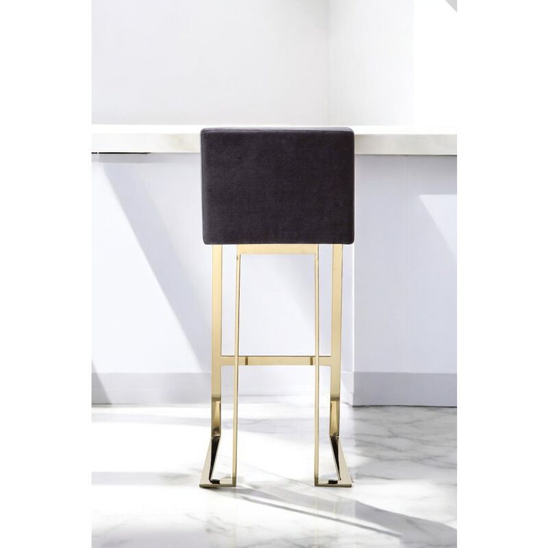 Pangea Home Dexter Bar Stool Velvet Gray & Gold