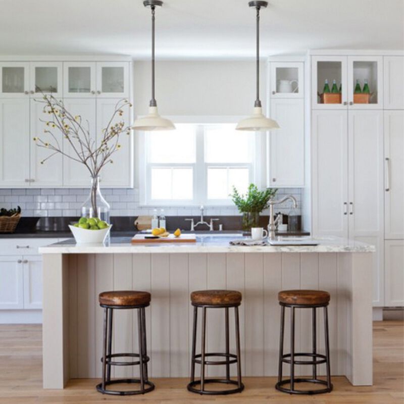 24 Inch Mango Wood Counter Height Barstool With Iron Base, Brown And Black