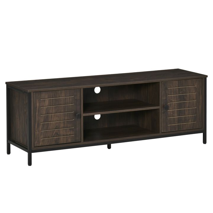 TV Stand for TVs up to 60", Industrial Entertainment Center Cabinet with Storage Shelves for Living Room or Bedroom, Dark Walnut