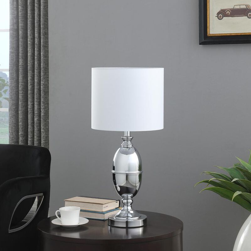 Hivvago 25" Silver Metal Urn Table Lamp With White Drum Shade