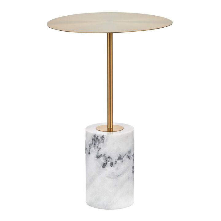 LumiSource Gold Metal, White Marble Symbol Side Table