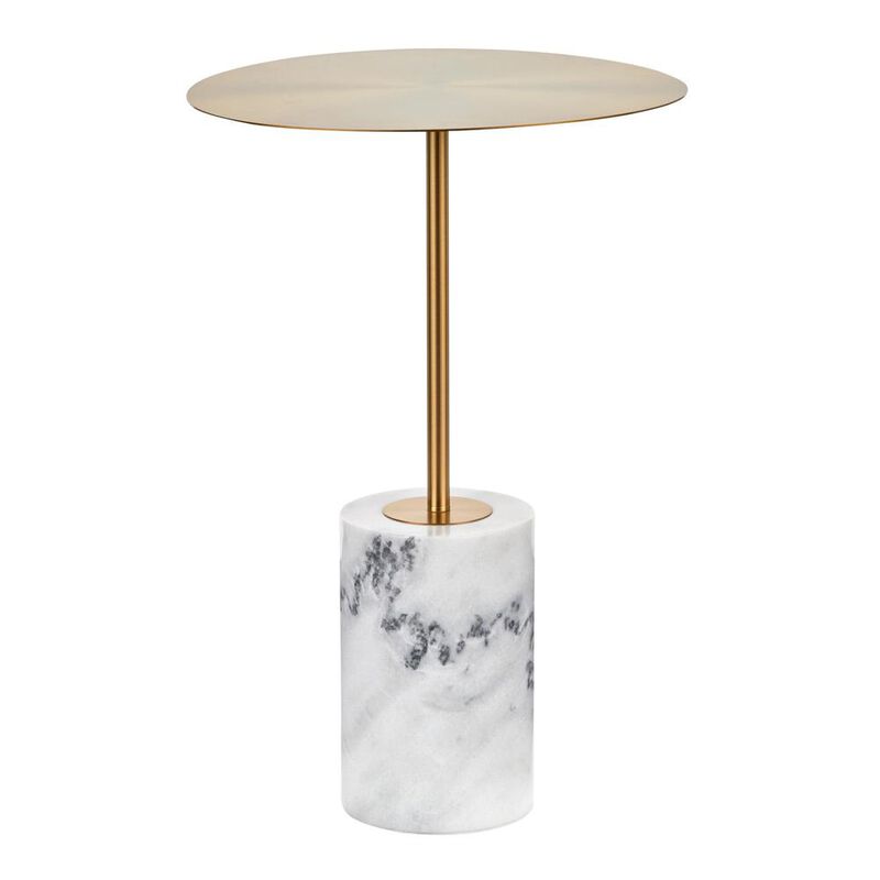 LumiSource Gold Metal, White Marble Symbol Side Table
