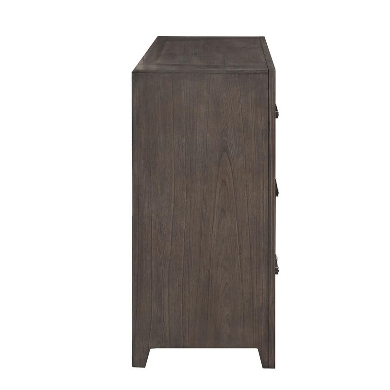 Benjara Brown Wali 62 Inch Dresser, 6 Drawer, Black Handles, Modern Walnut Finish