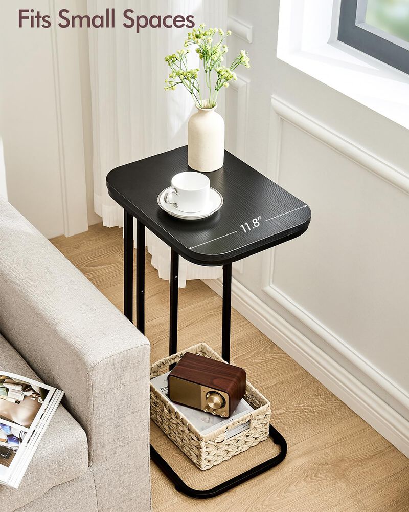 KJGKK C Shaped End Table, 27 Inches High Small Side Table for Sofa and Bed, Couch Table That Slides Under, Tall Tv Tray Table fo