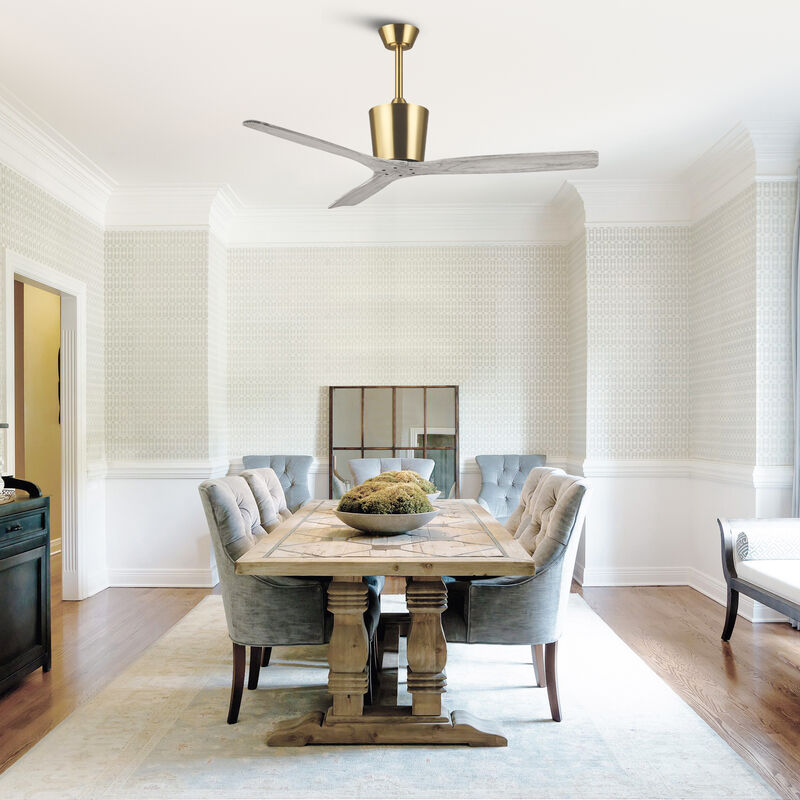 54 in. Gold Solid Wood Blades Downrod Mount Ceiling Fan with Remote without Light