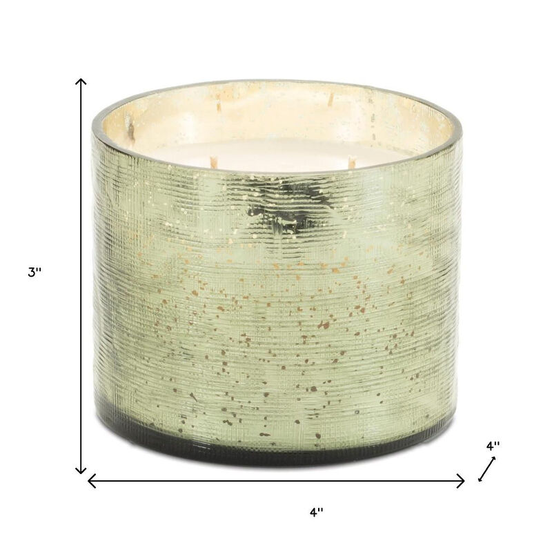 HomeRoots 4" Scented Two Wick Candle In Green Distressed Frosted Glass Holder image number 3