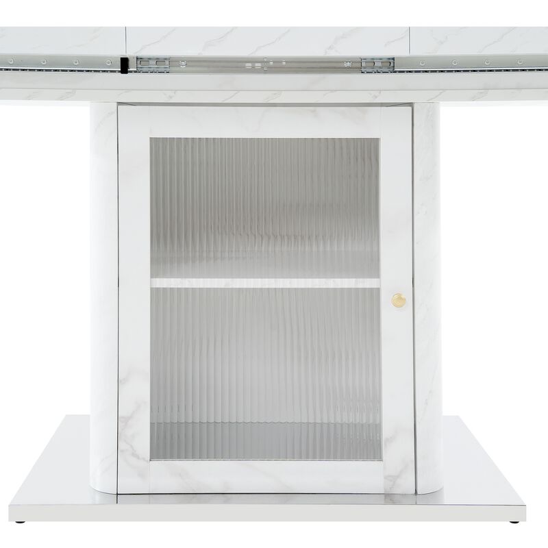 47.24"-63"Modern Rectangle Dining Table, Stretchable, with Printed White Marble Table Top+Storage Cabinet Table Leg with Metal Base image number 5