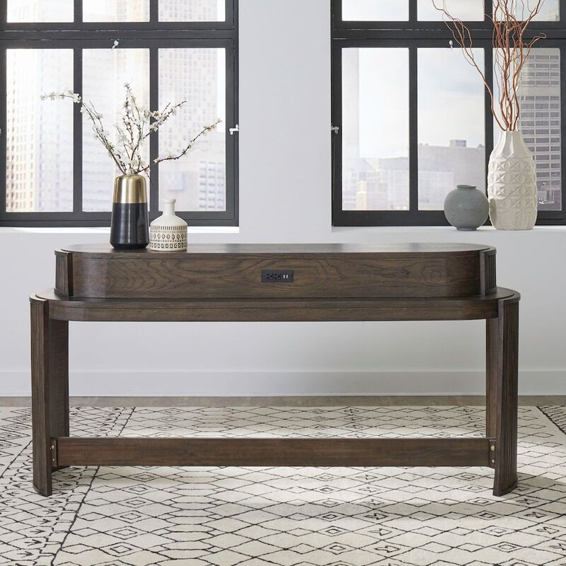 Liberty Furniture City View Console Bar Table with Charging Station - Coffee Bean Oak Wood image number 8