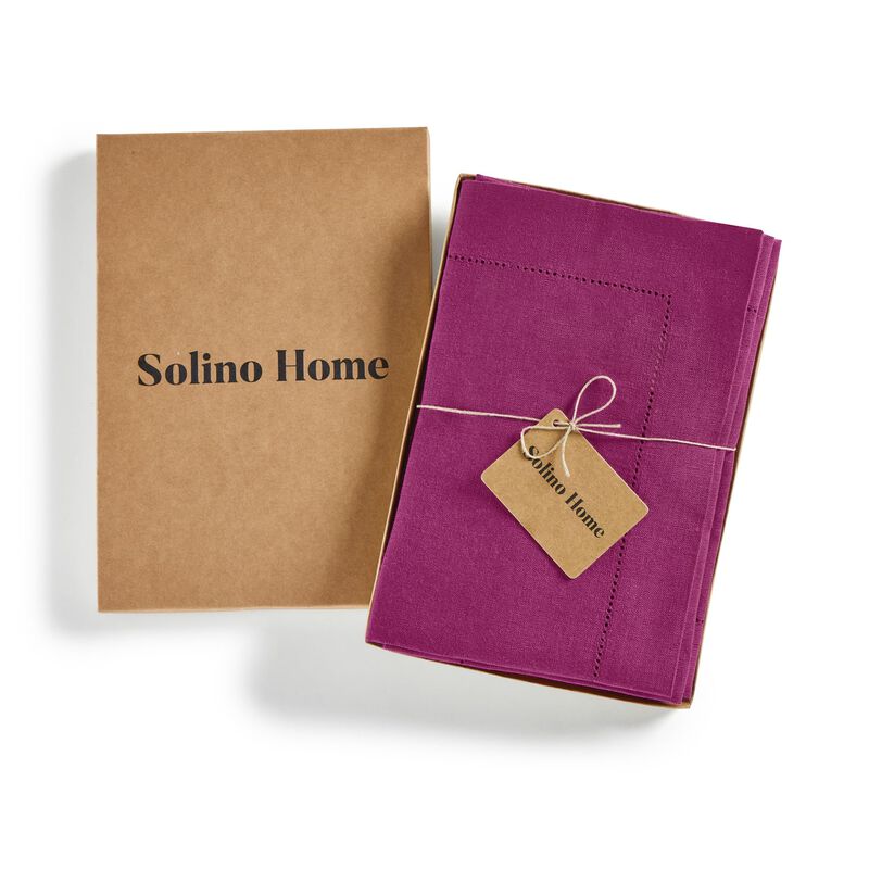 Solino Home 100% Pure Linen Dinner Napkins Set of 4 - Medium Weight Hemstitch