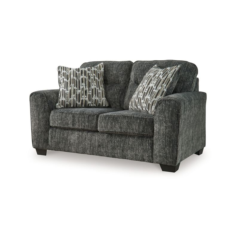 Layla Loveseat, Plush Dark Gray Polyester, 2 Accent Pillows, 67 Inch - Benzara