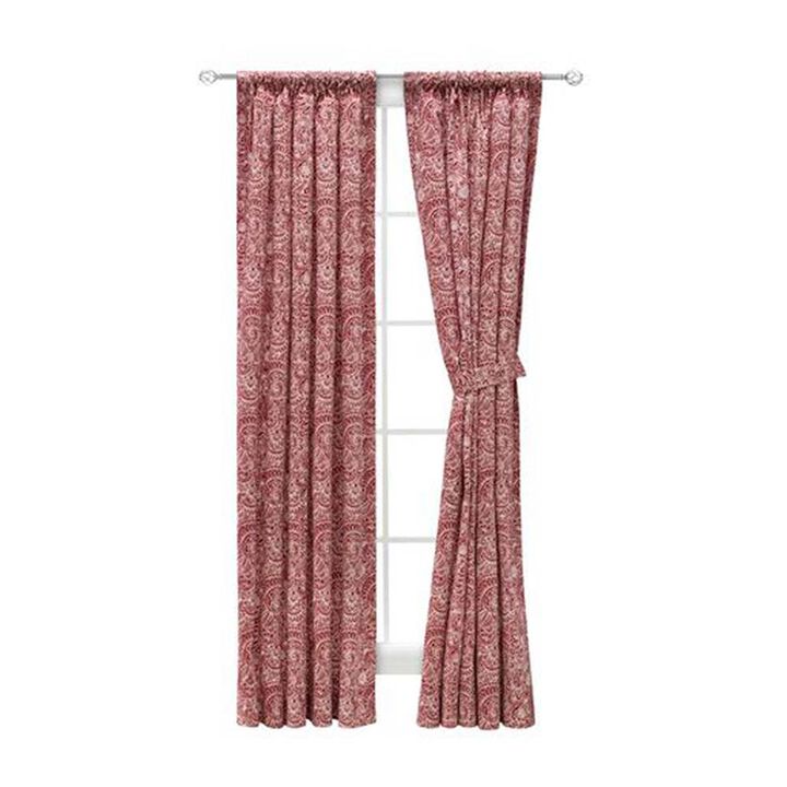 Ellis Segovia Printed Paisley Pattern on Ground 3" Rod Pocket Tailored Pairs with Ties 100"x63" Red