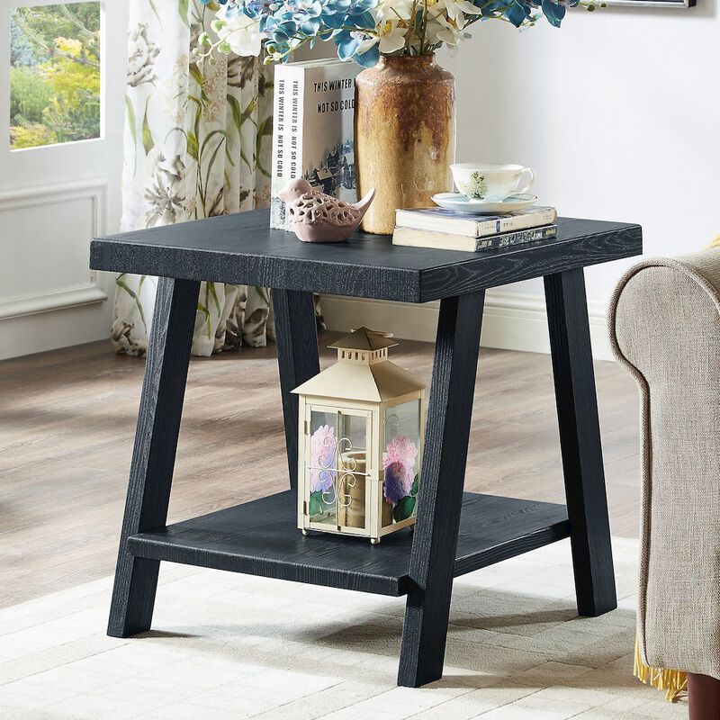 Roundhill Furniture Athens Contemporary Replicated Wood Shelf Coffee Set Table in Black Finish