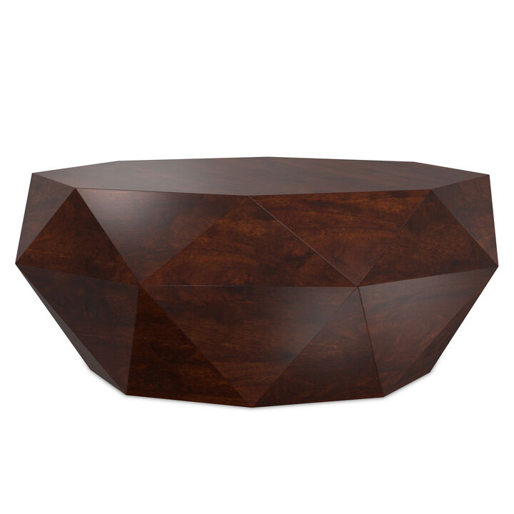 Zayn SOLID ACACIA WOOD 35 inch Wide Irregular Contemporary Coffee Table in Walnut Brown, Fully Assembled