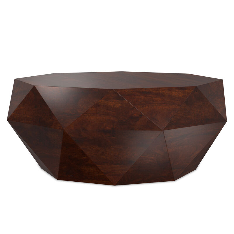 Zayn SOLID ACACIA WOOD 35 inch Wide Irregular Contemporary Coffee Table in Walnut Brown, Fully Assembled