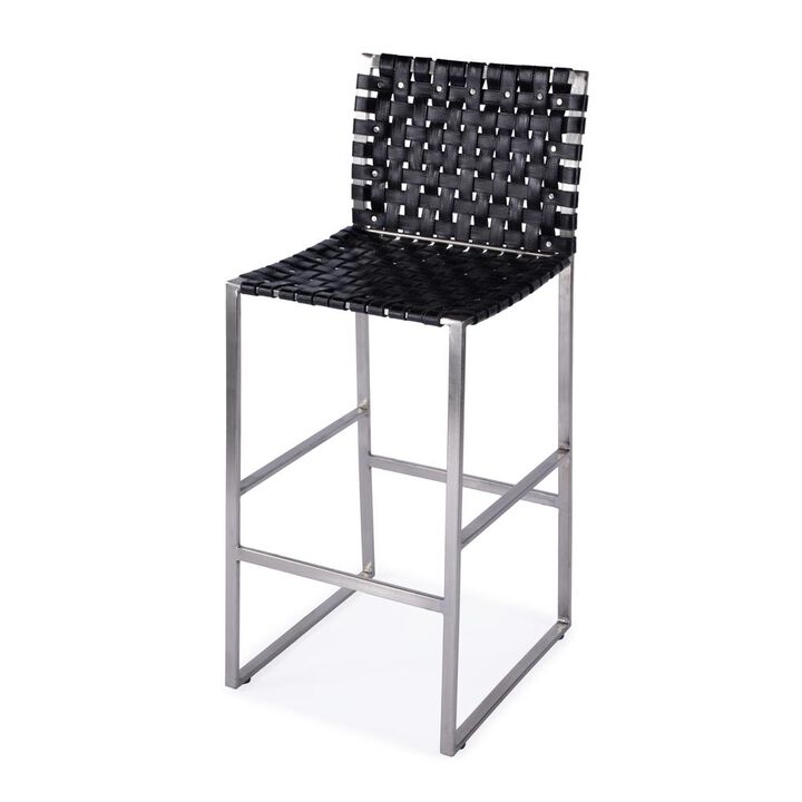 Butler Specialty Urban Woven Leather Rectangular  28 Barstool, Black
