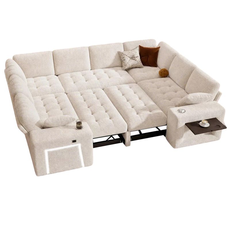 Vipbear 110" Modular Sectional Sleeper Sofa, 8-Seater Chenille U-Shaped Couch with Pull-Out Beds image number 0