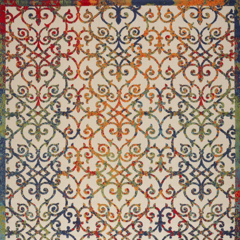 HomeRoots 10' X 14' Ivory Blue Orange Green And Red Medallion Indoor Outdoor Area Rug image number 2
