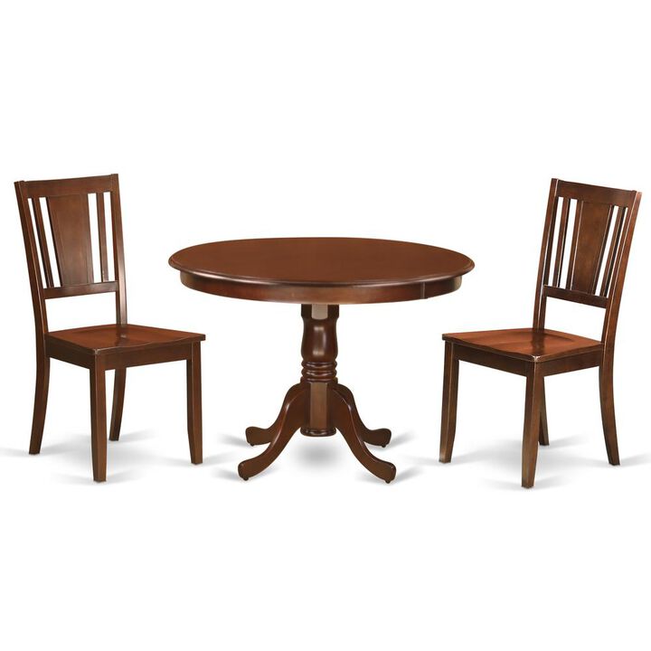 3 Pc set with a Round Small Table and 2 Wood Dinette Chairs in Mahogany