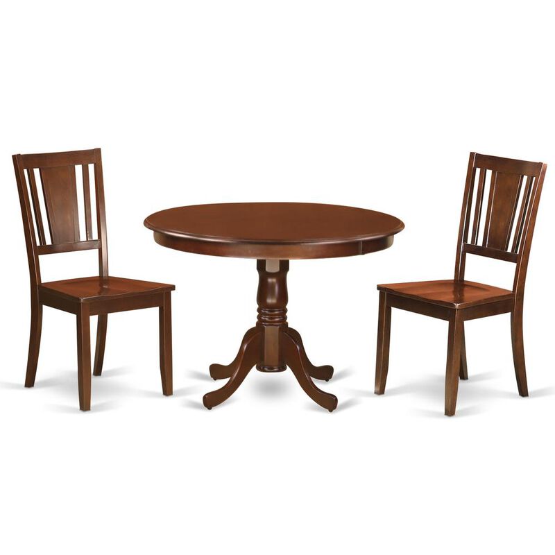 3 Pc set with a Round Small Table and 2 Wood Dinette Chairs in Mahogany
