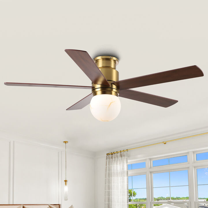 52 in. Gold Integrated LED Dimmable Reversible Blades Ceiling Fan with Frosted Glass Light Shade and Remote